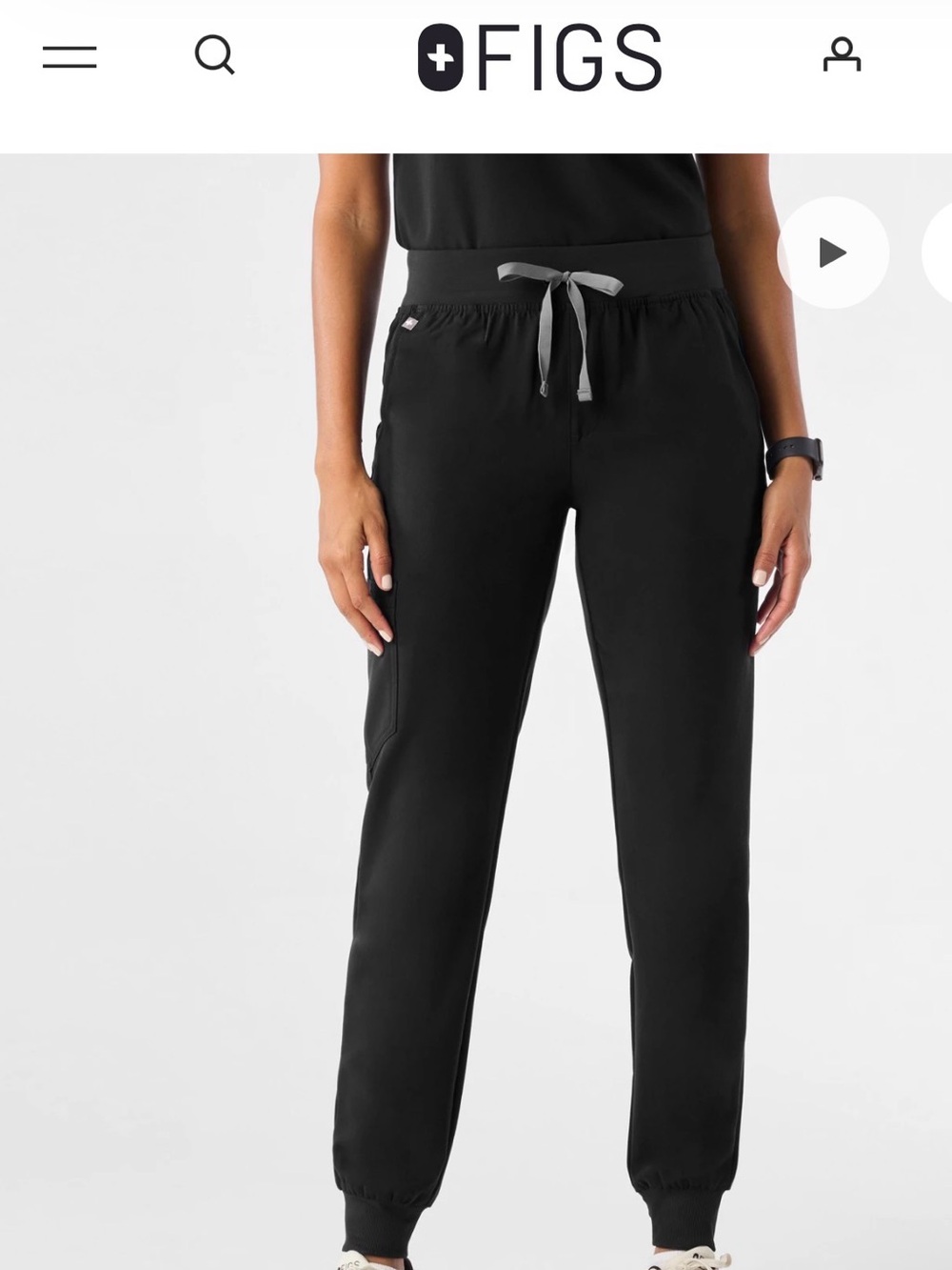 Figs Black Jogger Scrub Pants with Gray Drawstring